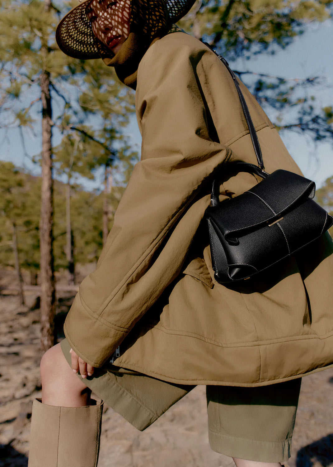Mokki Mini Edition Textured Black with Ecru Stitching
