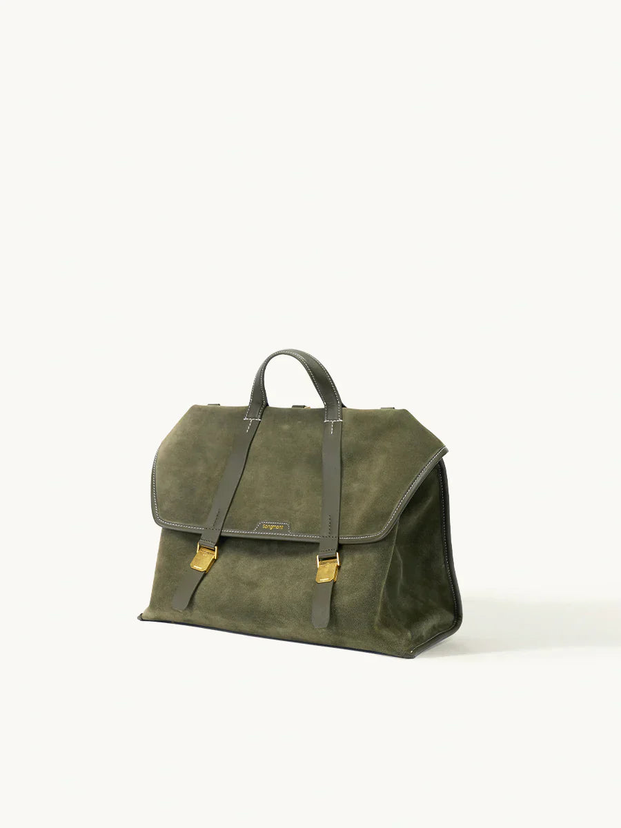 The Small Shan Briefcase - Olive Suede