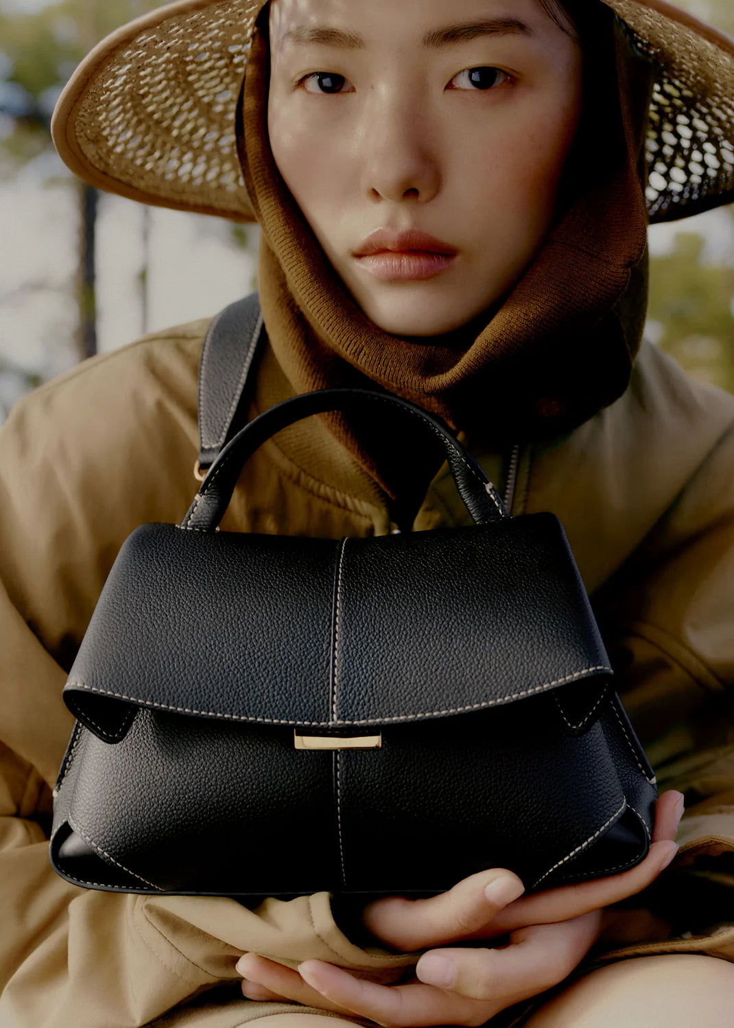Mokki Mini Edition Textured Black with Ecru Stitching