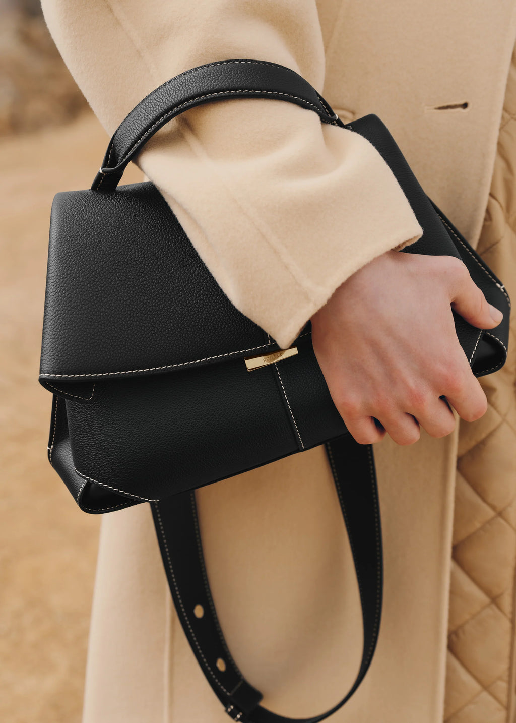 Mokki Edition Textured Black with Ecru Stitching